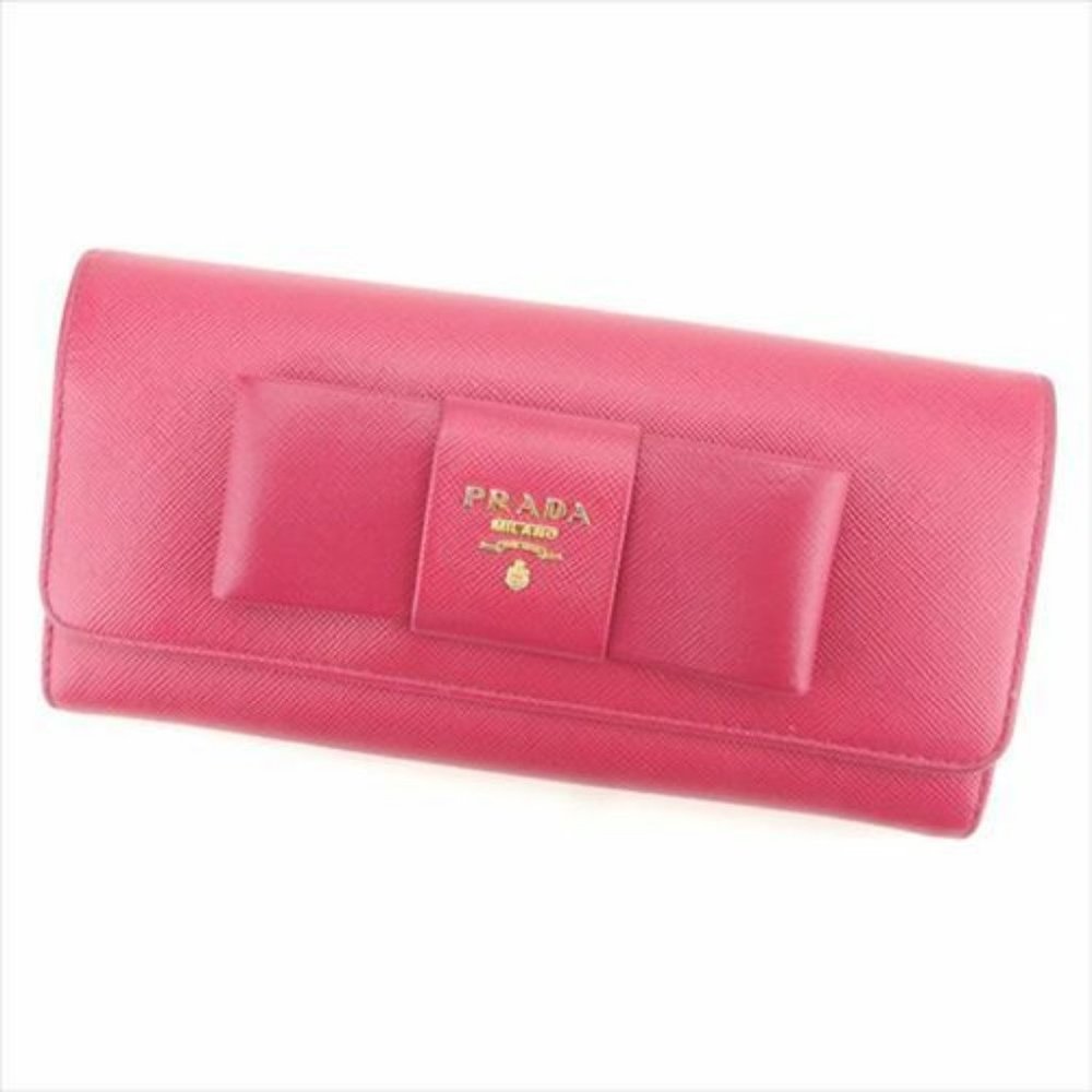 Prada Wallet Purse Long Wallet Pink leather Woman Authentic Used G1276